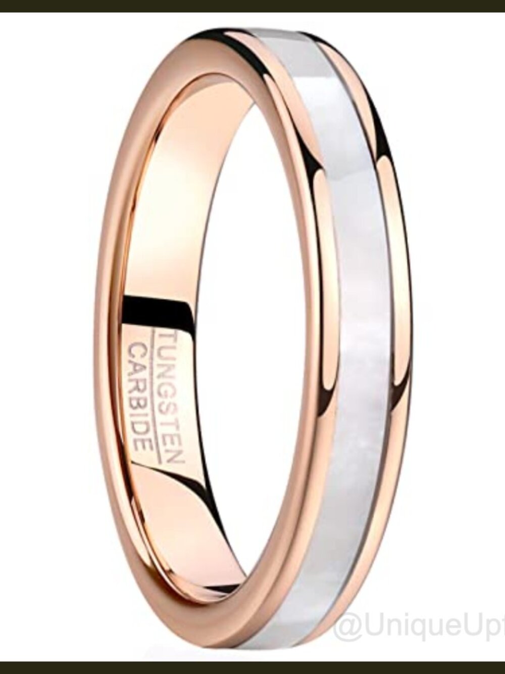 Tungsten Carbide Wedding Band Mother of Pearl Inlay Comfort Fit Ring